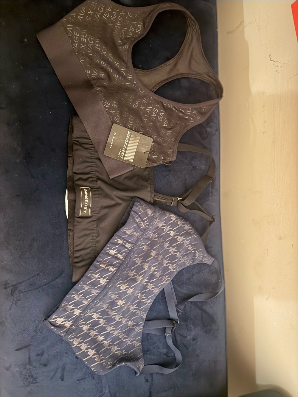 Savage X Fenty Black & Navy Patterned Sports Bras Duo